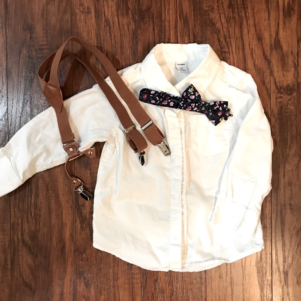 Toddler Dress Shirt Suspenders & Flower Bow tie